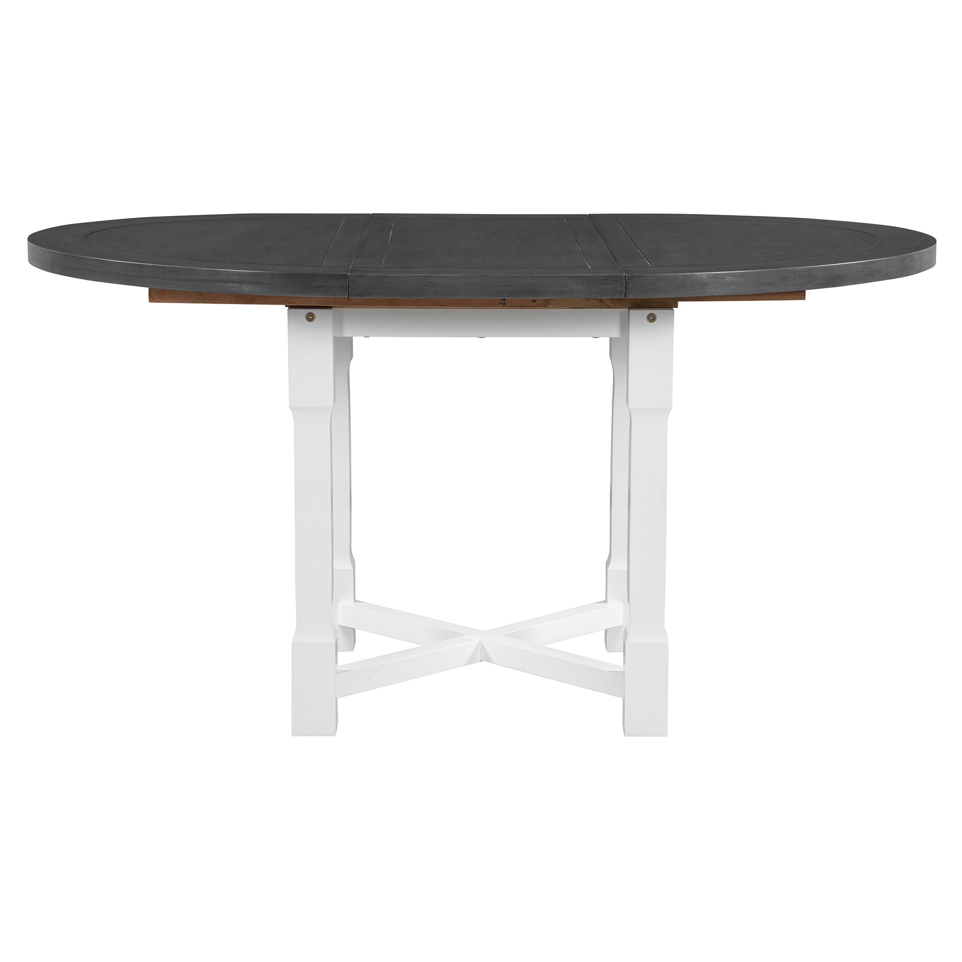 TREXM 5-Piece Extendable Dining Table Set for 4, Round Dining Table for 4 with Upholstered Chairs, Farmhouse Kitchen Table Set with Removable Leaf for Dining Room and Kitchen (Grey+White)