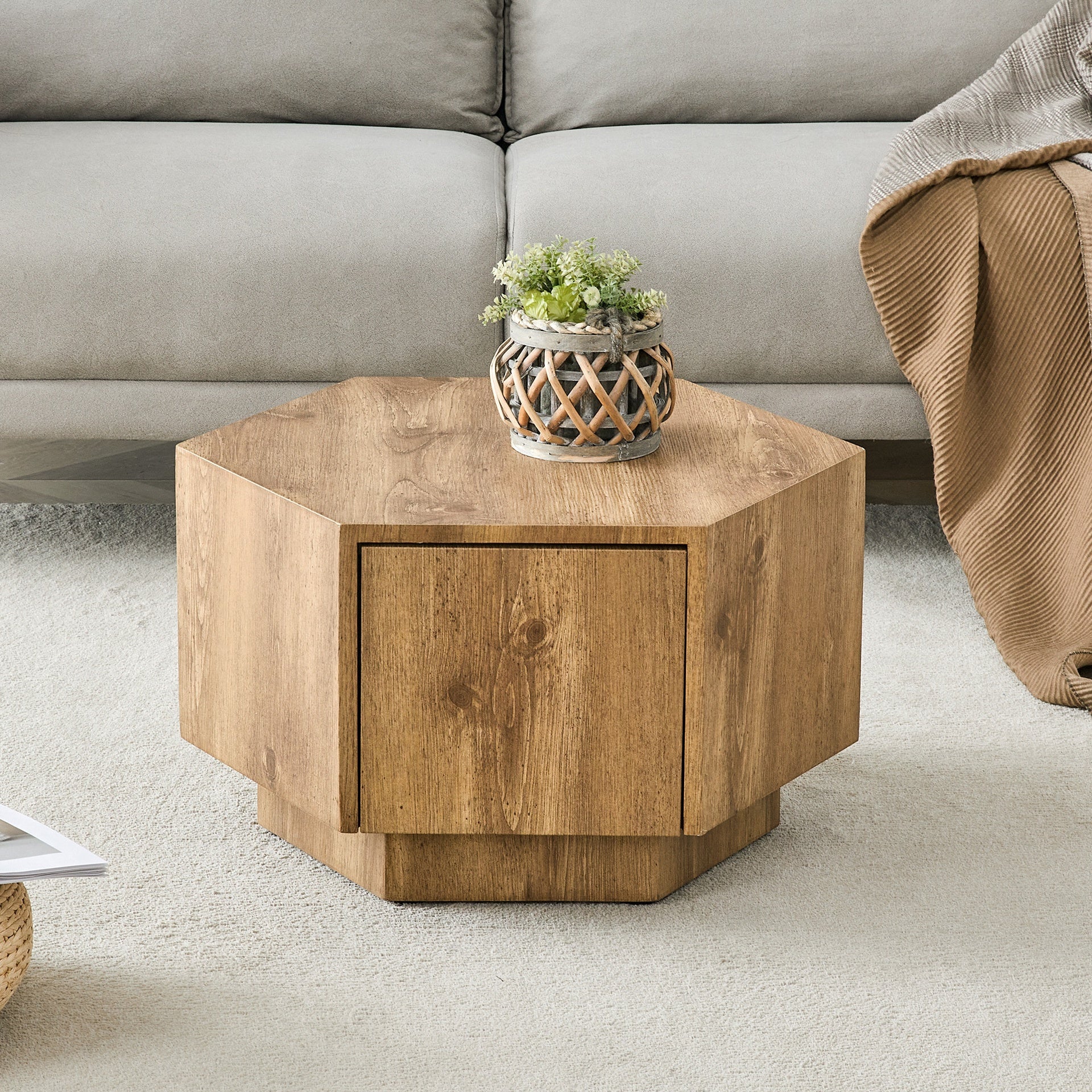 Simple and Practical! MDF material hexagonal coffee table with drawers.Made of high-quality materials,Adopting a unique hexagonal design,simple and elegant without losing personality.