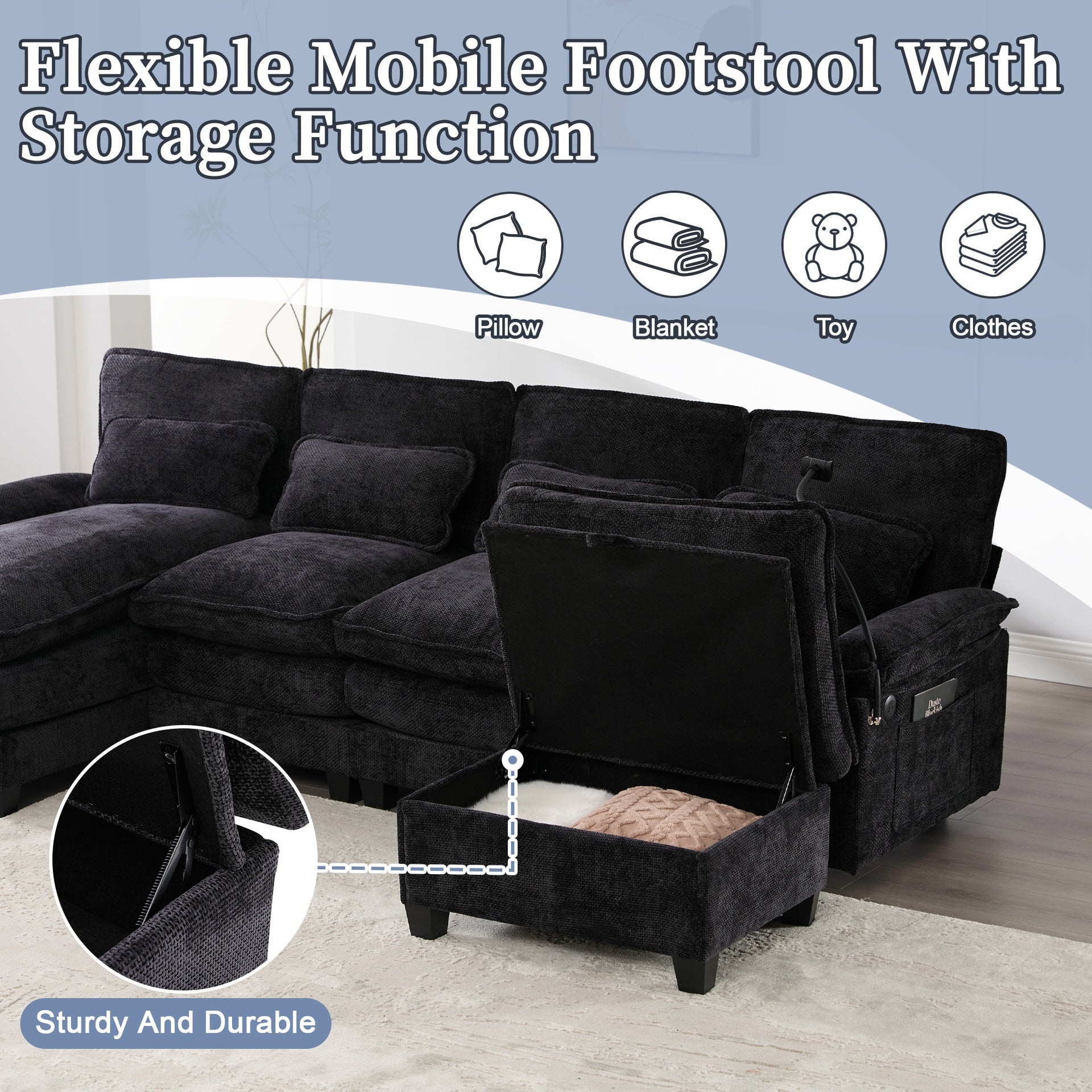 UNITED WE WIN 106" U Shape Sectional Sofa Cloud Couch for Living Room, Upholstery Comfy Modular Sofas, 4 Seat Chenille U-Shaped Sleeper Sofa with Chaise Lounge, Ottoman & Pillows