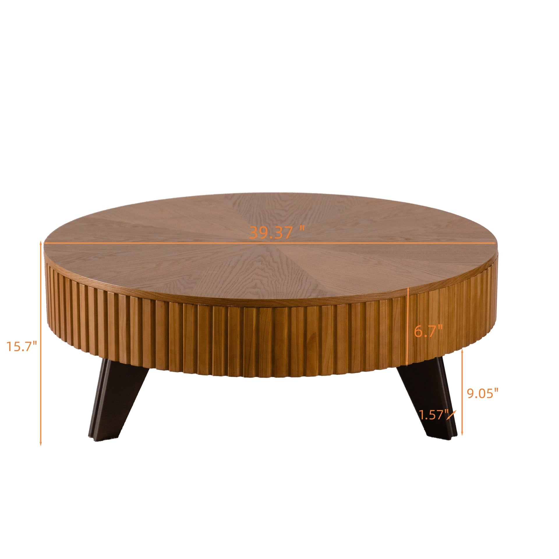 39.37" Retro Round Coffee Table with Storage Space, Suitable for Living Room and Office, Natural