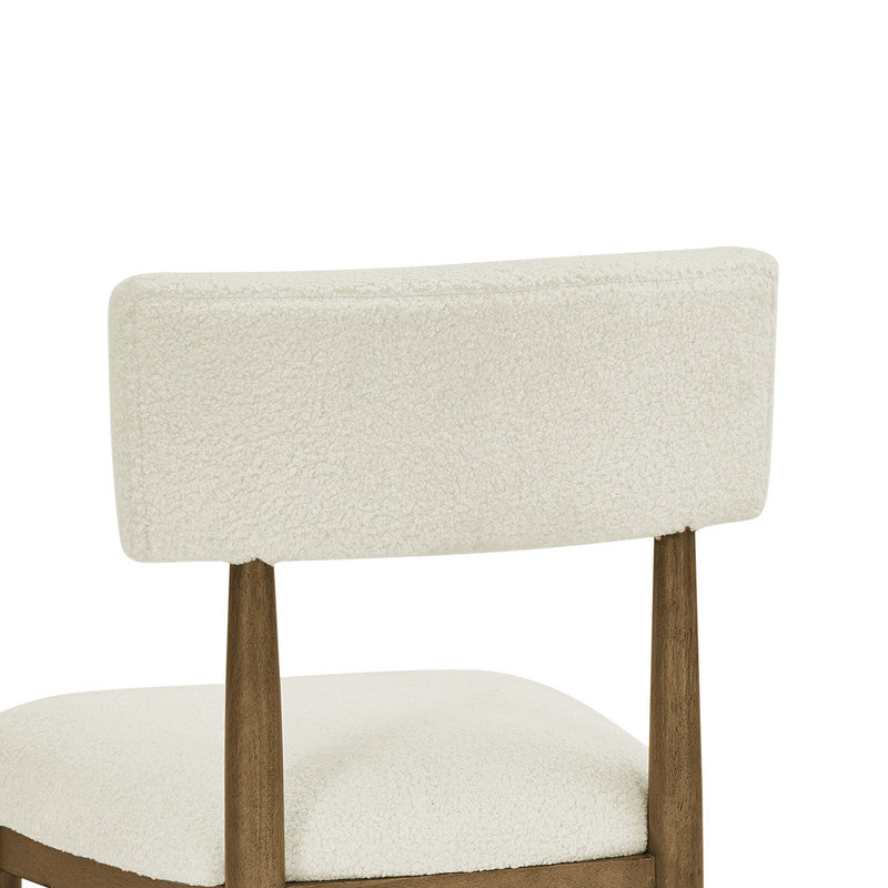 Dafne Set of 2 Walnut Oak Dining Side Chairs with Beige Sherpa Fabric
