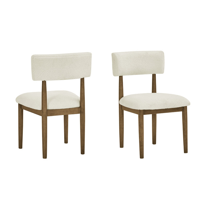 Dafne Set of 2 Walnut Oak Dining Side Chairs with Beige Sherpa Fabric