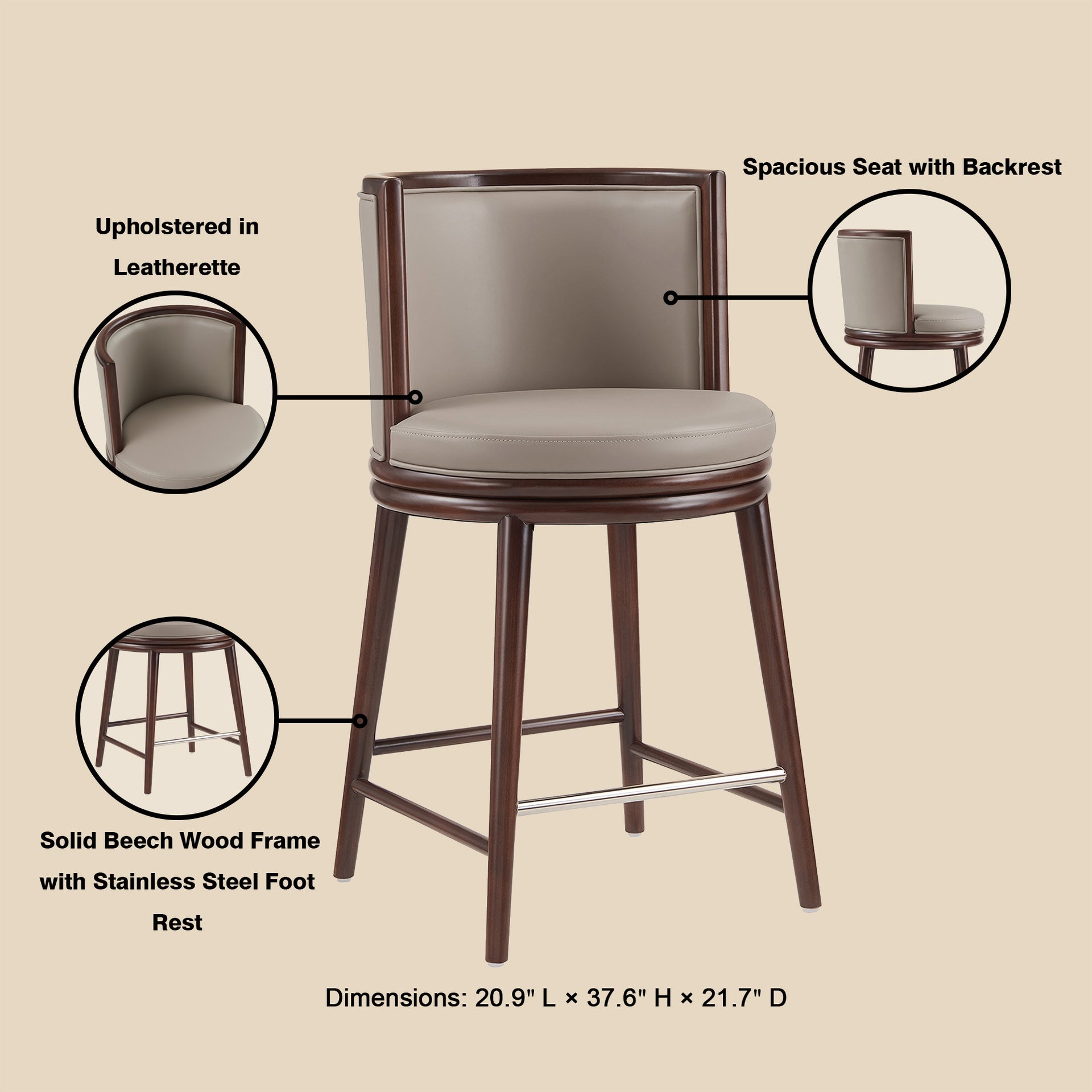 Counter Stool in Taupe