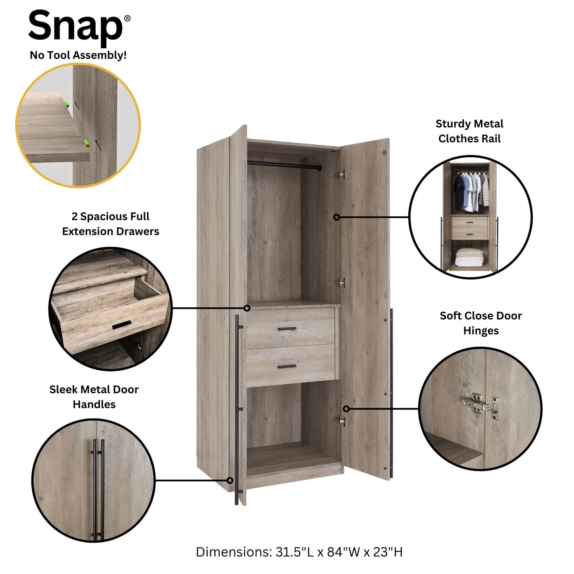 Wardrobe Closet in Rustic Gray