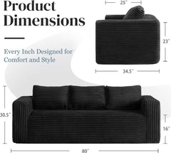 Cloud Loveseat Sofa Couch in a Box, 3 Seater Boneless Couch, Comfy Deep Seat Corduroy Sofa, Compressed, No Assembly, Memory Foam, Modern Small Couches for Small Spaces, Apartement
