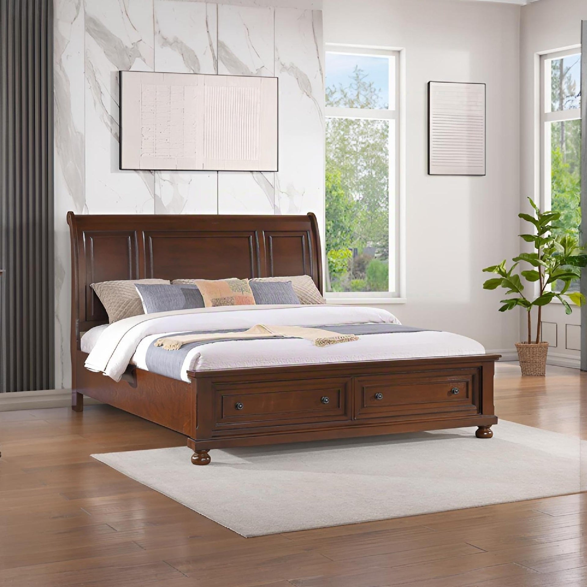 Meade G8910A-QB Queen Bed ( Mattress Not Included), Dark Cherry