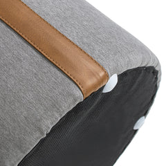 Brandy 14" Round Upholstered Storage Ottoman with Leather Accent, Uptown Gray