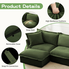 Slipcovered L Shape Sectional Long Sofa Couch, 4 Seater Sofa with Suppleness Armrests, Chenille Deep Seat Sofa with 2 Big Pillows, Comfy Couch for Living Room, Apartment, Chenille Fabric,Green