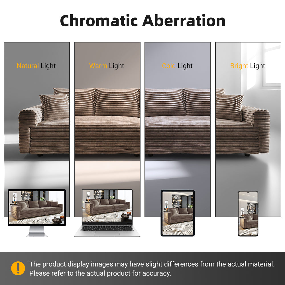 102.4 "Plush Corduroy 4-Seat Sofa,Modern Comfy Upholstered Sofa Cloud Couch,Deep Seat Couches with Soft Pillows and 3 Ottomans,Convertible Sofa Lounge Chair,Camel