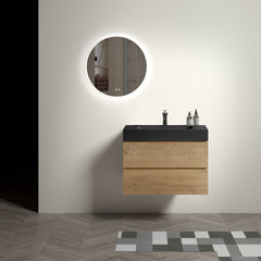 U091-Alice30W-106 Alice 30" Natural Oak Bathroom Vanity with Sink, Large Storage Wall Mounted Floating Bathroom Vanity for Modern Bathroom, One-Piece Black Sink Basin WITHOUT Drain, Pre-assembled