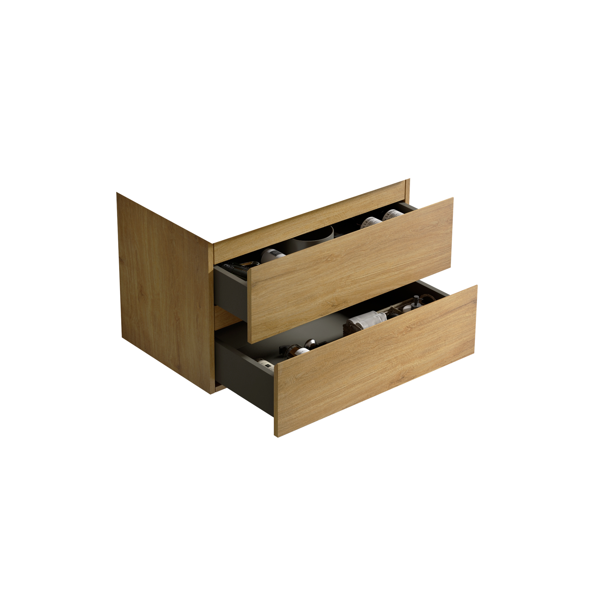 Alice30-106, Wall mount cabinet WITHOUT basin, Natural oak color, with two drawers, Pre-assembled