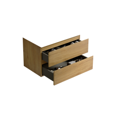 Alice30-106, Wall mount cabinet WITHOUT basin, Natural oak color, with two drawers, Pre-assembled