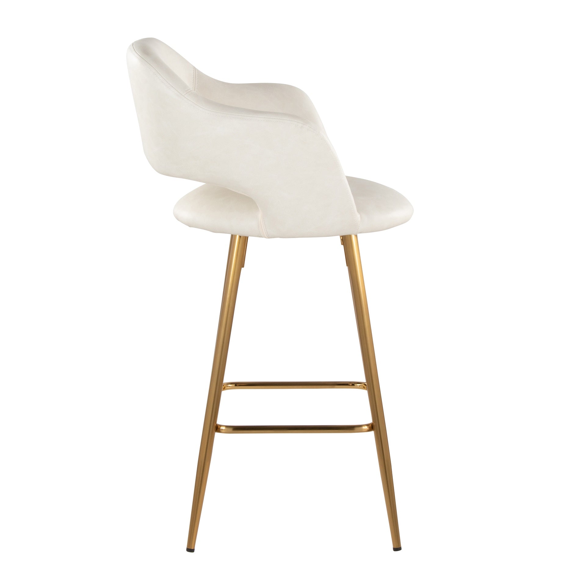 Margarite 26" Contemporary Fixed-Height Counter Stool in Gold Metal and Cream Faux Leather with Square Gold Metal Footrest by LumiSource - Set of 2