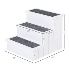 PawHut 3 Step Wooden Carpeted Non Slip Pet Stairs Ramp for Cats and Small Dogs - White