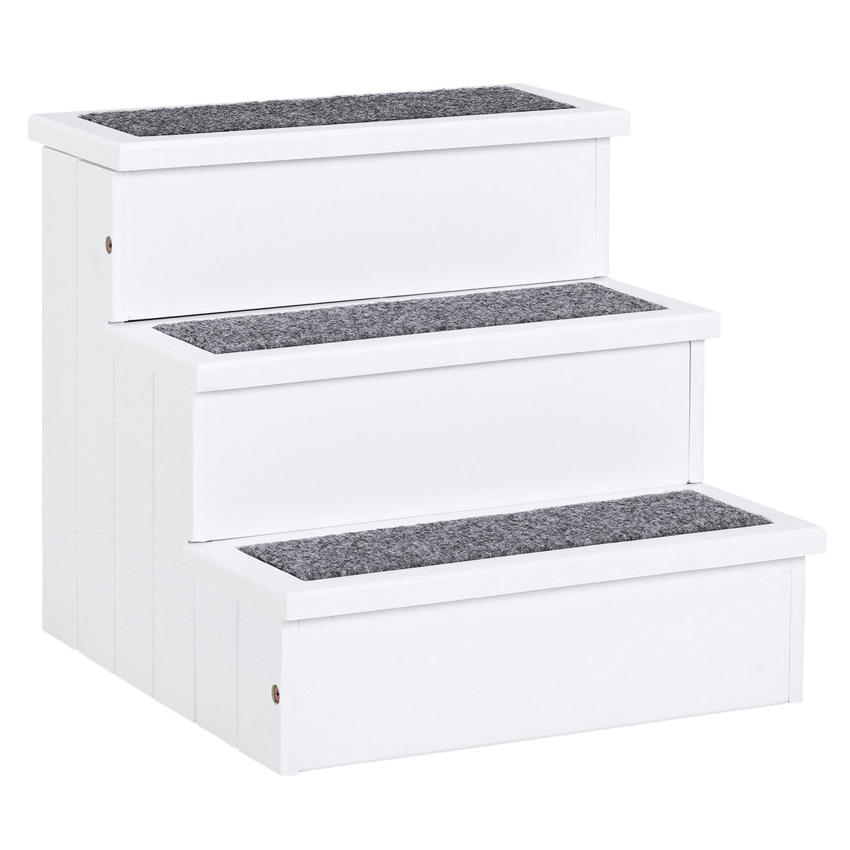 PawHut 3 Step Wooden Carpeted Non Slip Pet Stairs Ramp for Cats and Small Dogs - White