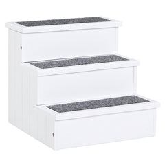 PawHut 3 Step Wooden Carpeted Non Slip Pet Stairs Ramp for Cats and Small Dogs - White