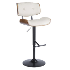 Lombardi Mid-Century Modern Adjustable Barstool with Swivel in Walnut with Cream Faux Leather by LumiSource - Set of 2