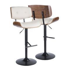 Lombardi Mid-Century Modern Adjustable Barstool with Swivel in Walnut with Cream Faux Leather by LumiSource - Set of 2