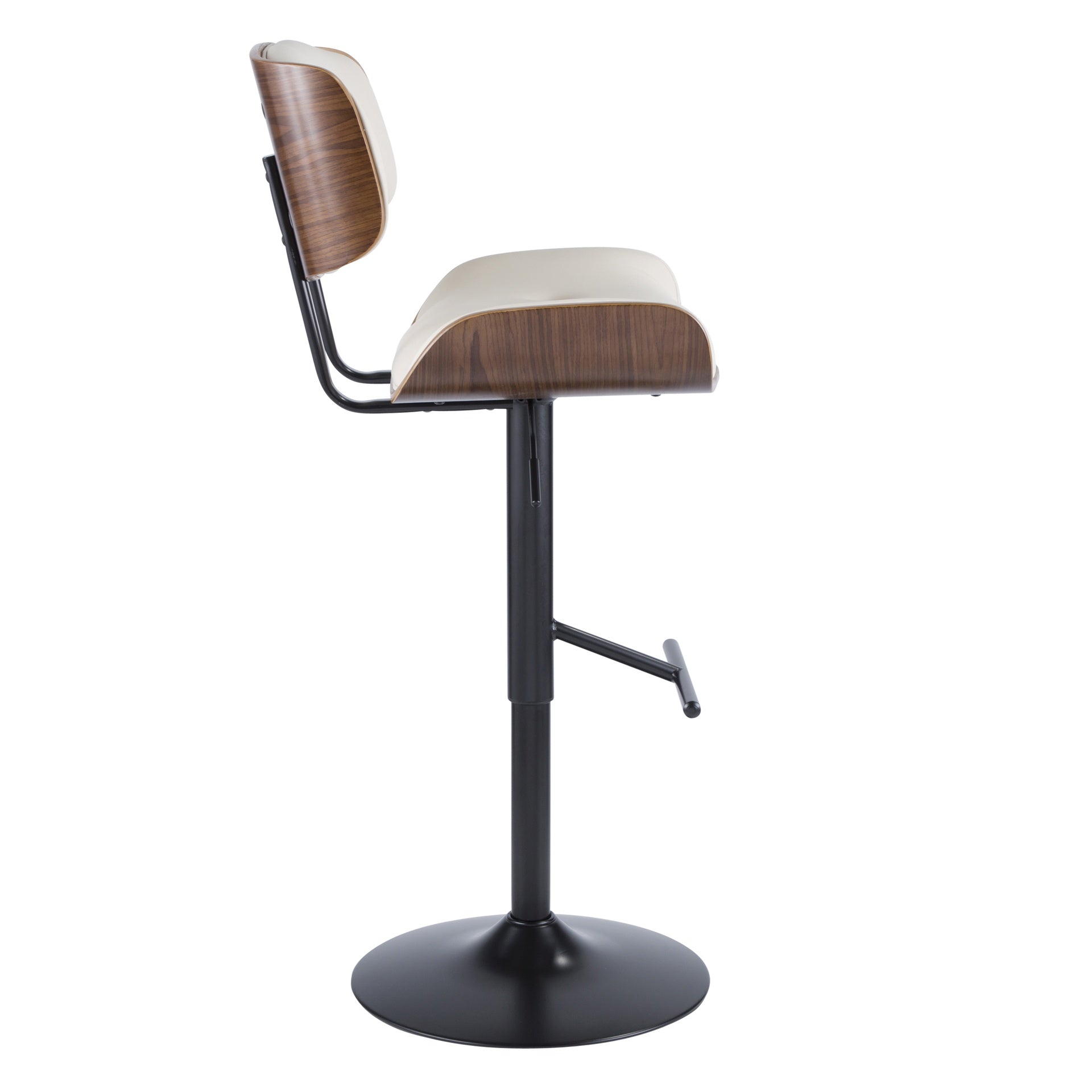 Lombardi Mid-Century Modern Adjustable Barstool with Swivel in Walnut with Cream Faux Leather by LumiSource - Set of 2
