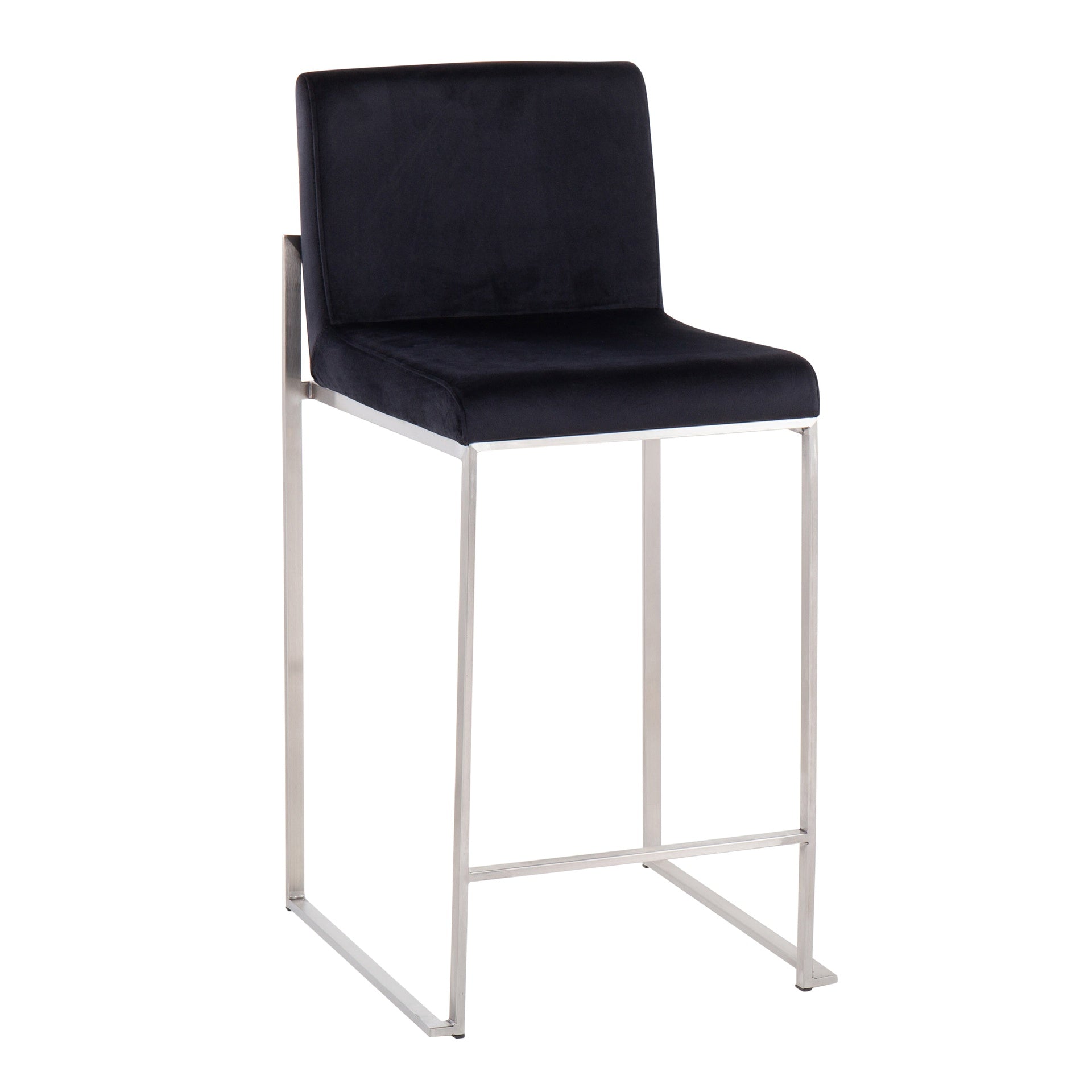 Fuji 26" Contemporary High Back Counter Stool in Stainless Steel and Black Velvet by LumiSource - Set of 3