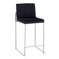 Fuji 26" Contemporary High Back Counter Stool in Stainless Steel and Black Velvet by LumiSource - Set of 3