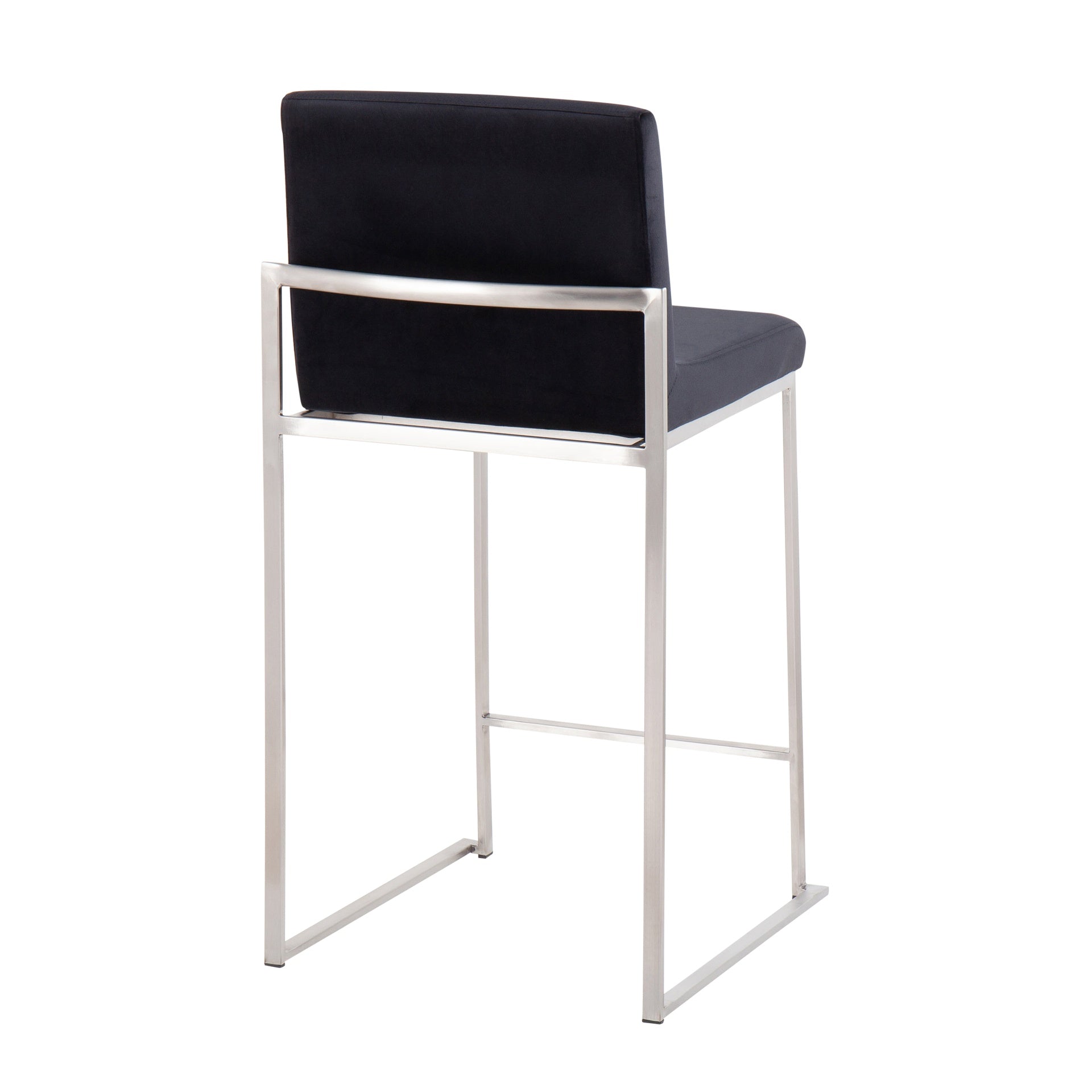 Fuji 26" Contemporary High Back Counter Stool in Stainless Steel and Black Velvet by LumiSource - Set of 3
