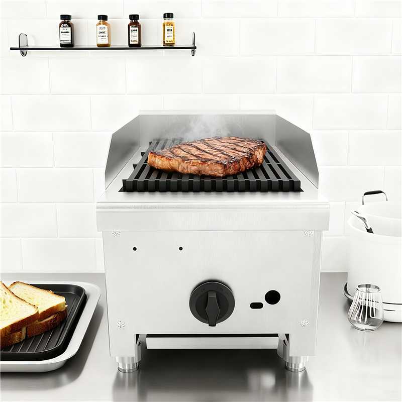 12 Inch Commercial Gas Lava Rock Charbroiler, Countertop Stainless Steel Grill with 1 Burner 28000 BTU, Natural Gas/Propane, Durable Cast Iron Grates, Restaurant BBQ Broiler