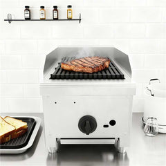 12 Inch Commercial Gas Lava Rock Charbroiler, Countertop Stainless Steel Grill with 1 Burner 28000 BTU, Natural Gas/Propane, Durable Cast Iron Grates, Restaurant BBQ Broiler