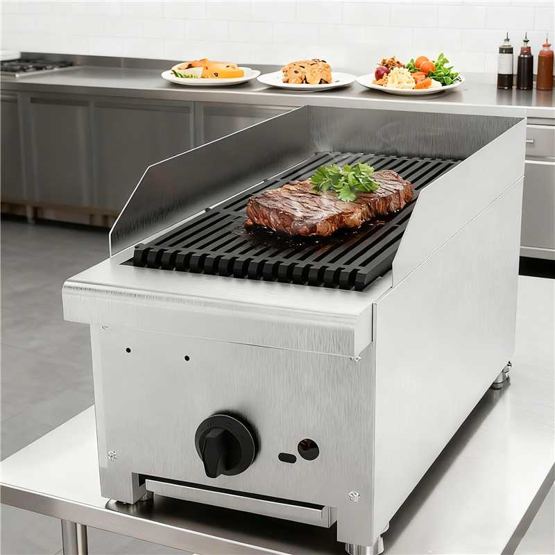 12 Inch Commercial Gas Lava Rock Charbroiler, Countertop Stainless Steel Grill with 1 Burner 28000 BTU, Natural Gas/Propane, Durable Cast Iron Grates, Restaurant BBQ Broiler