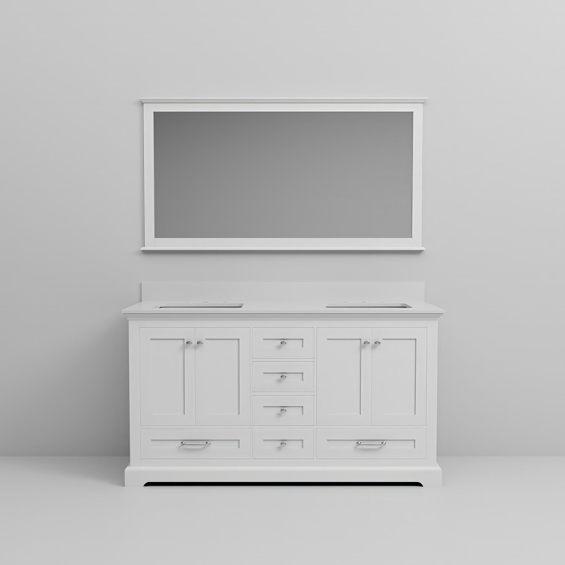 White Double Bath Vanity 60 in. W x 22 in. D, Cultured Marble Top, and 58 in. Mirror