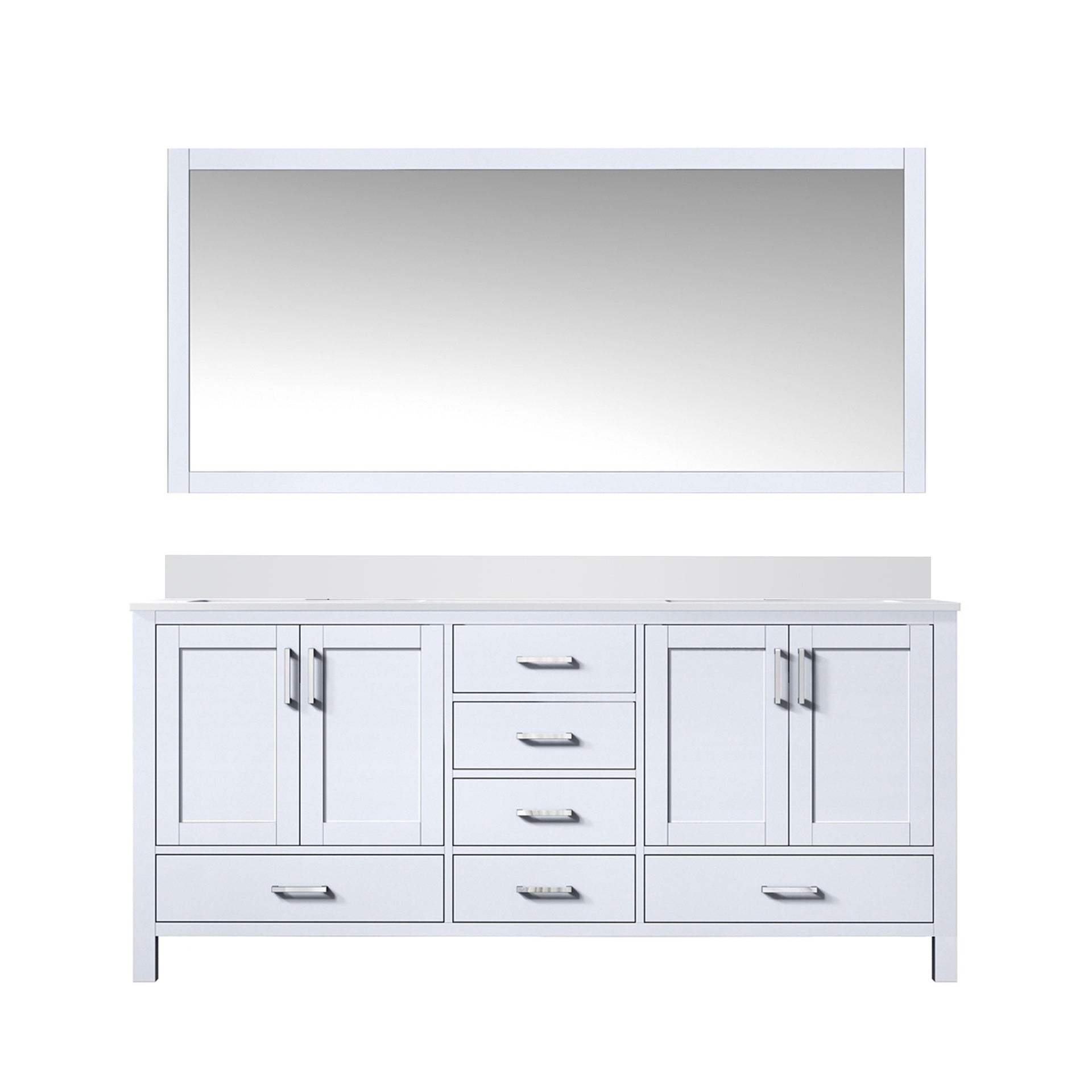 White Double Bath Vanity 72 in. W x 22 in. D, White Quartz Top, and 70 in. Mirror
