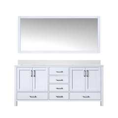 White Double Bath Vanity 72 in. W x 22 in. D, White Quartz Top, and 70 in. Mirror