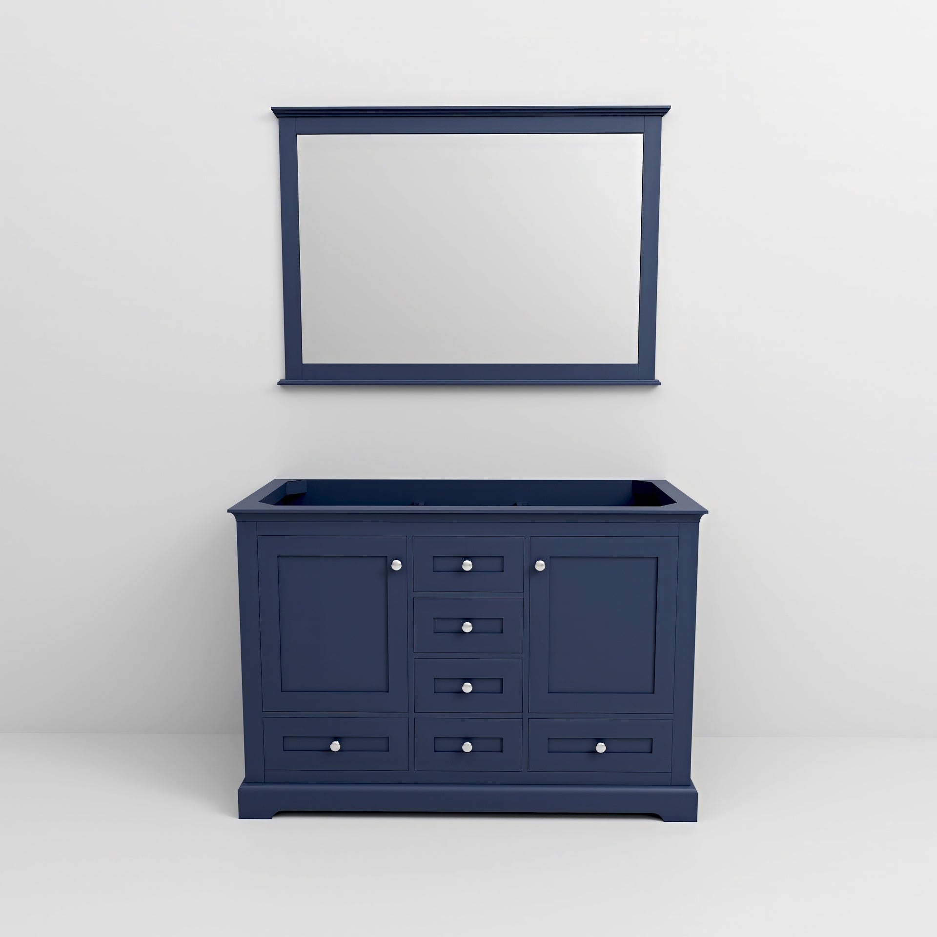 Navy Blue Double Bath Vanity 48 in. W x 22 in. D, and 46 in. Mirror