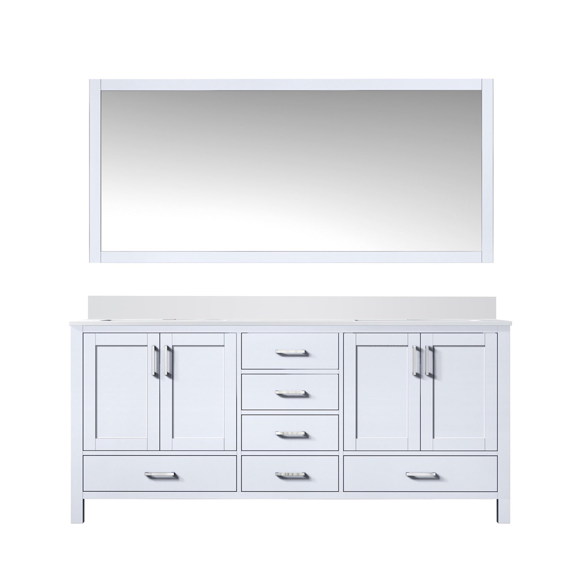 White Double Bath Vanity 72 in. W x 22 in. D, Cultured Marble Top, and 28 in. Mirror