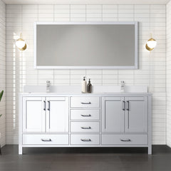 White Double Bath Vanity 72 in. W x 22 in. D, Cultured Marble Top, and 28 in. Mirror