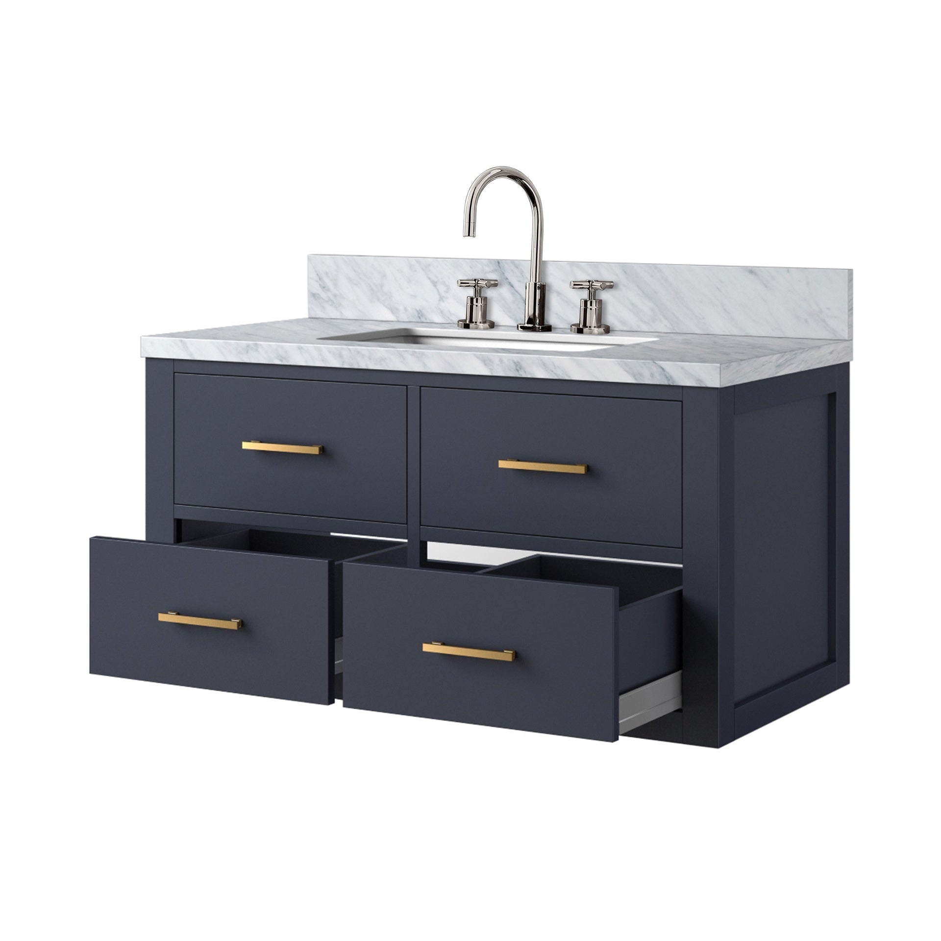 Blue Single Bath Vanity 36 in. W x 22 in. D, Carrara Marble Top, and Faucet Set