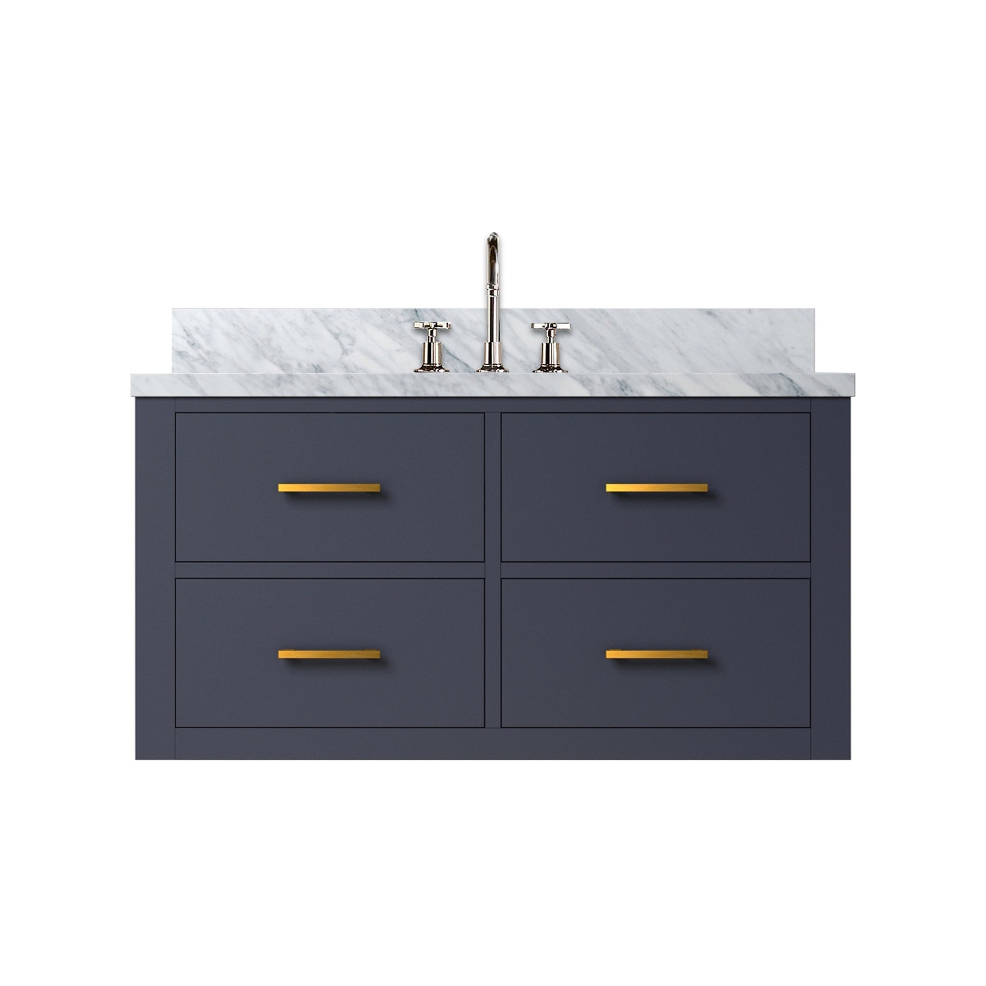 Blue Single Bath Vanity 36 in. W x 22 in. D, Carrara Marble Top, and Faucet Set