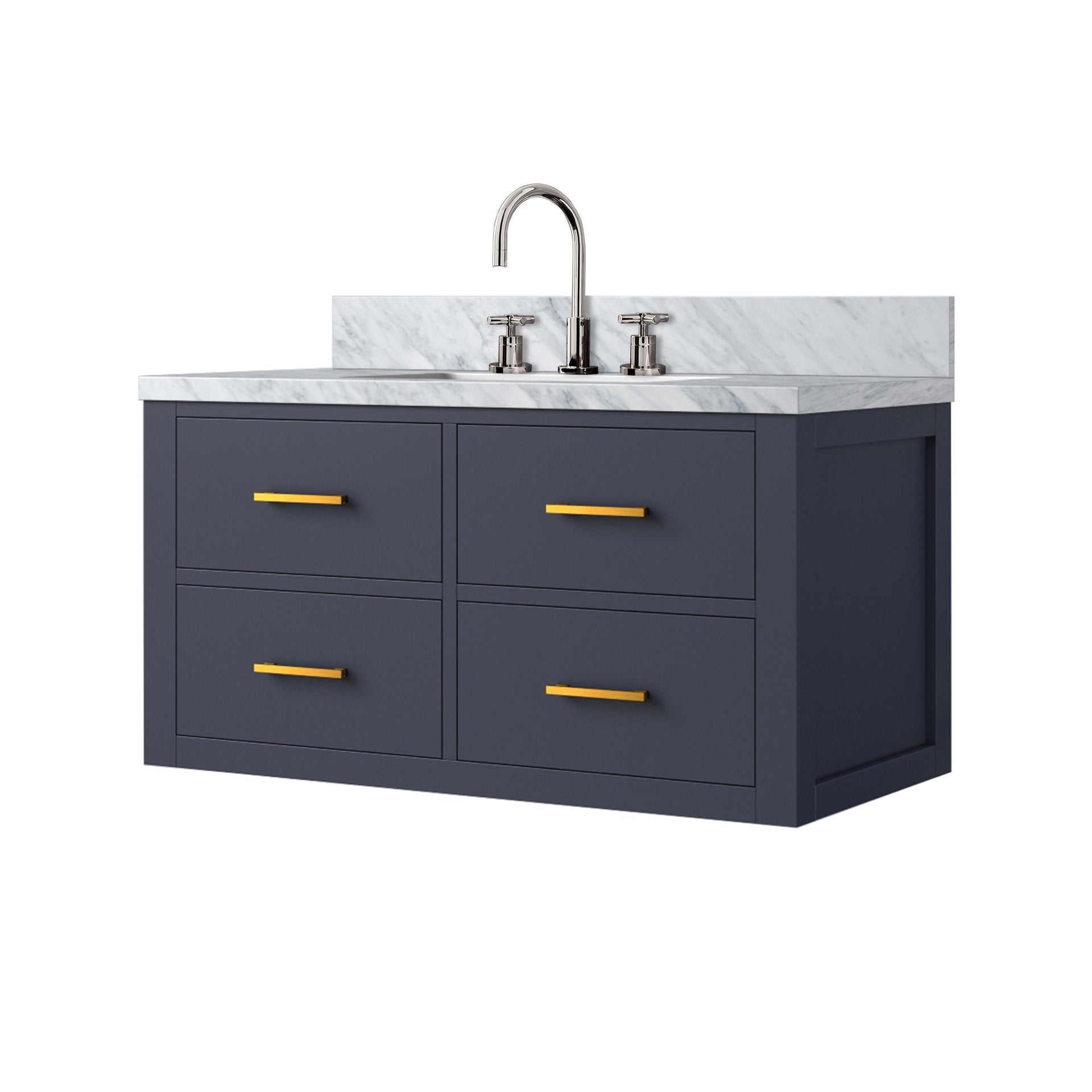 Blue Single Bath Vanity 36 in. W x 22 in. D, Carrara Marble Top, and Faucet Set
