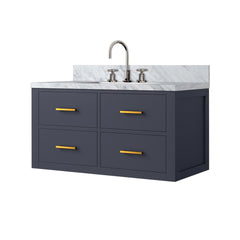 Blue Single Bath Vanity 36 in. W x 22 in. D, Carrara Marble Top, and Faucet Set