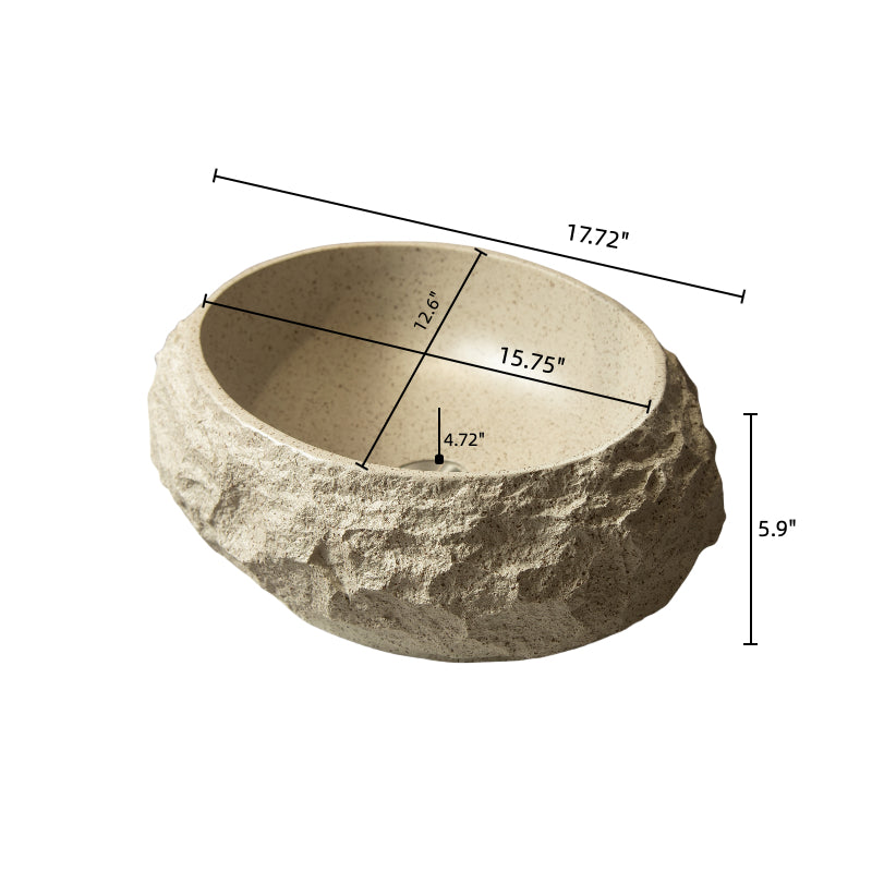 Luna 18'' Bathroom Sink, Irregular Oval Resin Vessel Basin with Stone Pattern, Artistic Style Sink, NO Faucet, Beige Color