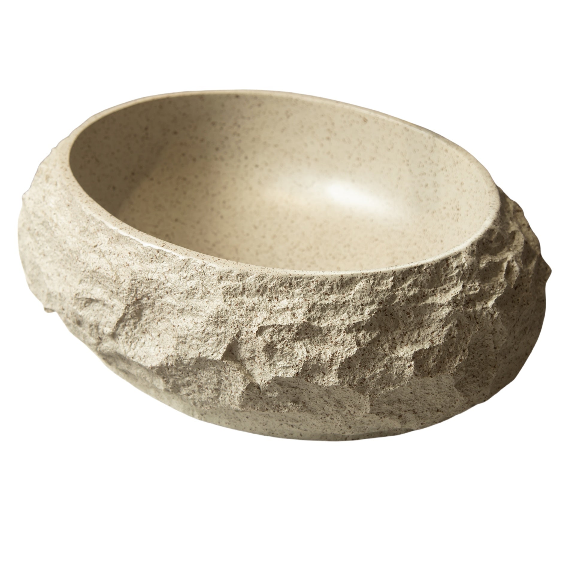 Luna 18'' Bathroom Sink, Irregular Oval Resin Vessel Basin with Stone Pattern, Artistic Style Sink, NO Faucet, Beige Color