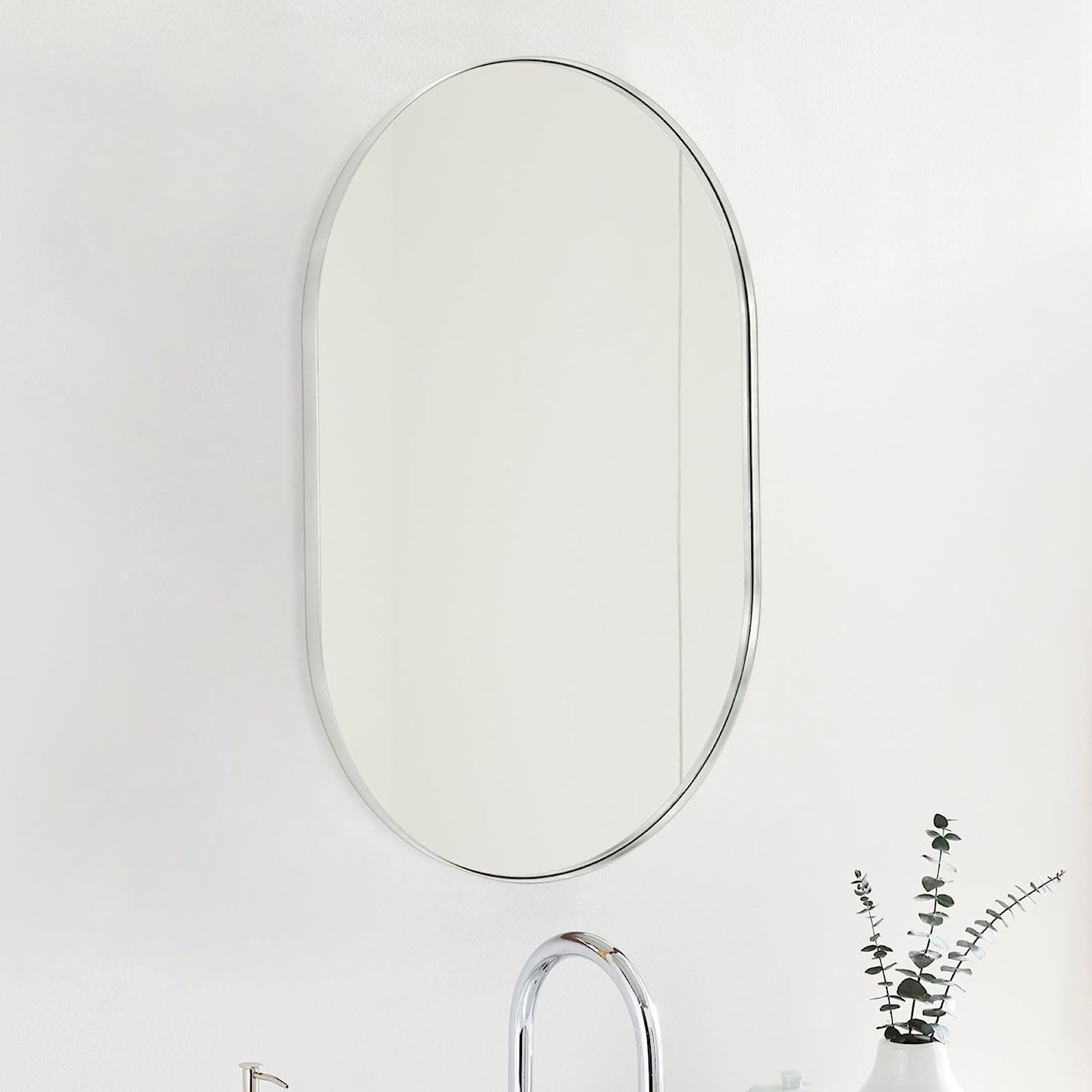 Silver 20 x 33 Inch Metal Oval  Mirror