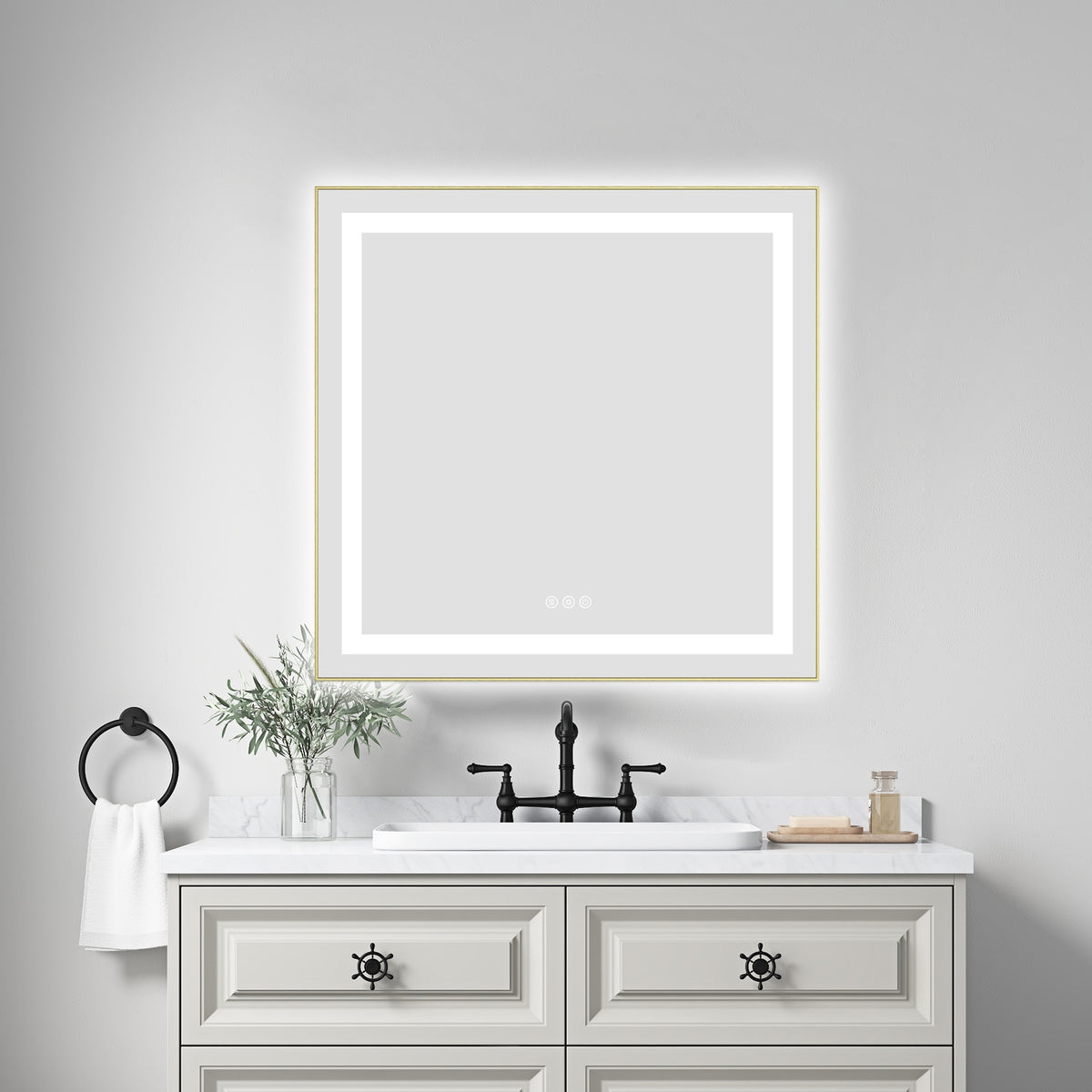 30 x 30 Inch LED Bathroom Mirror with Front and Backlight, Wall Mounted Vanity Mirror with Aluminum Frame, Anti-Fog, Memory, 3 Colors, Stepless Dimmable