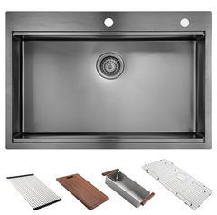 30" x 22" Black Drop In Kitchen Sink,  16 Gauge Stainless Steel Workstation Sink