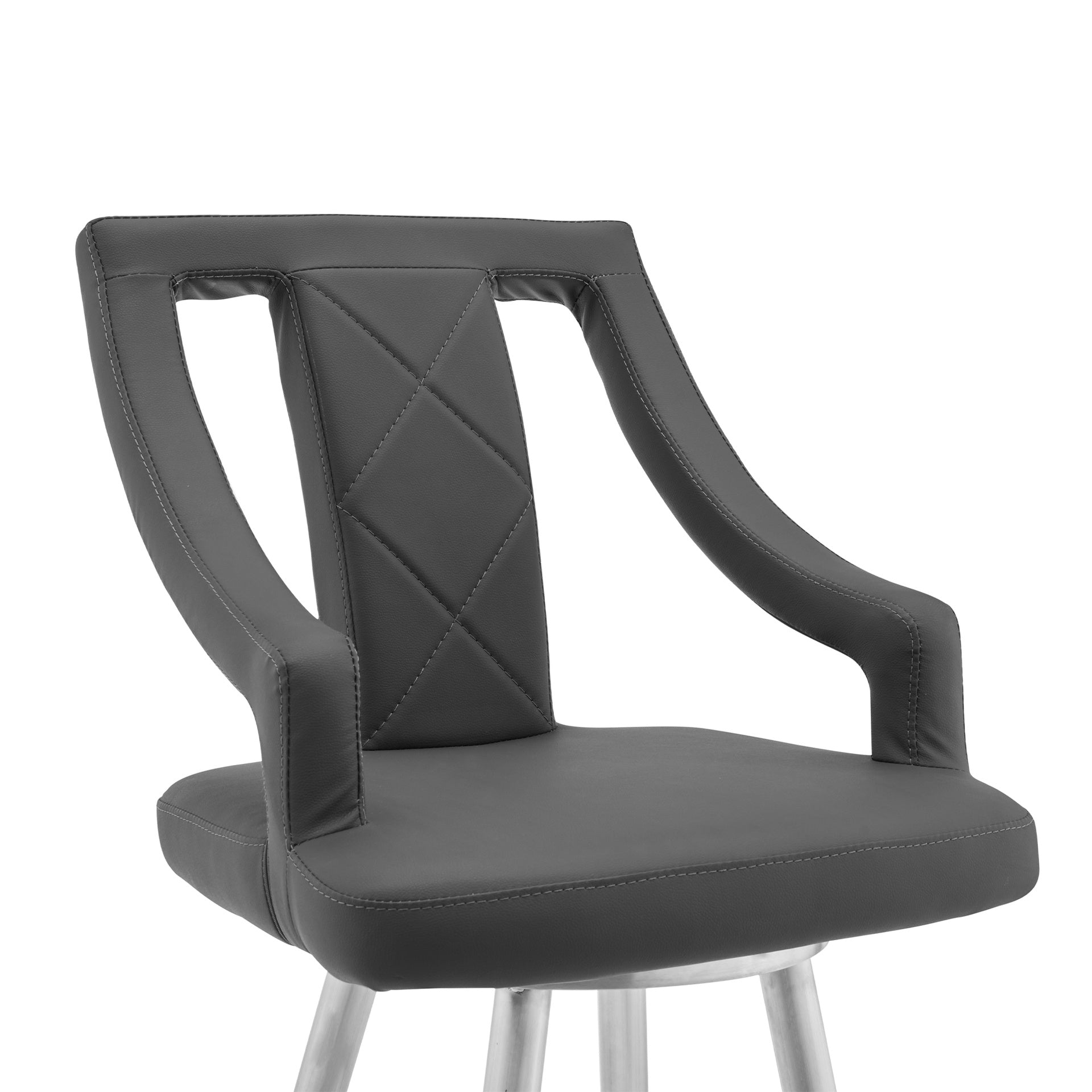 Norcia 26" Gray Faux Leather and Brushed Stainless Steel Swivel Bar Stool
