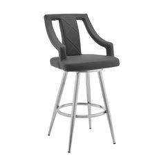 Norcia 26" Gray Faux Leather and Brushed Stainless Steel Swivel Bar Stool
