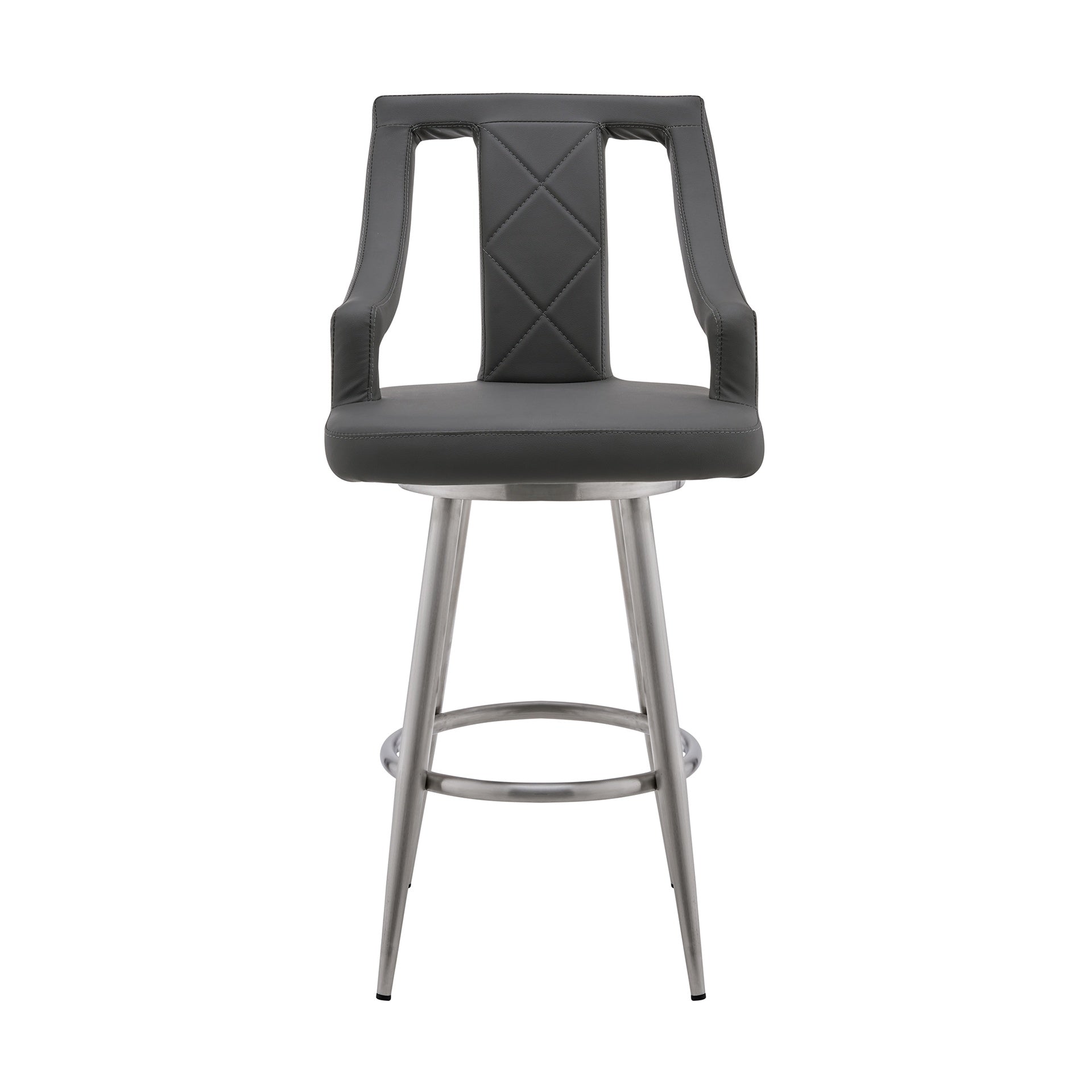 Norcia 26" Gray Faux Leather and Brushed Stainless Steel Swivel Bar Stool