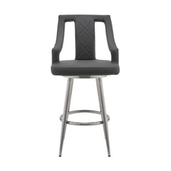 Norcia 26" Gray Faux Leather and Brushed Stainless Steel Swivel Bar Stool