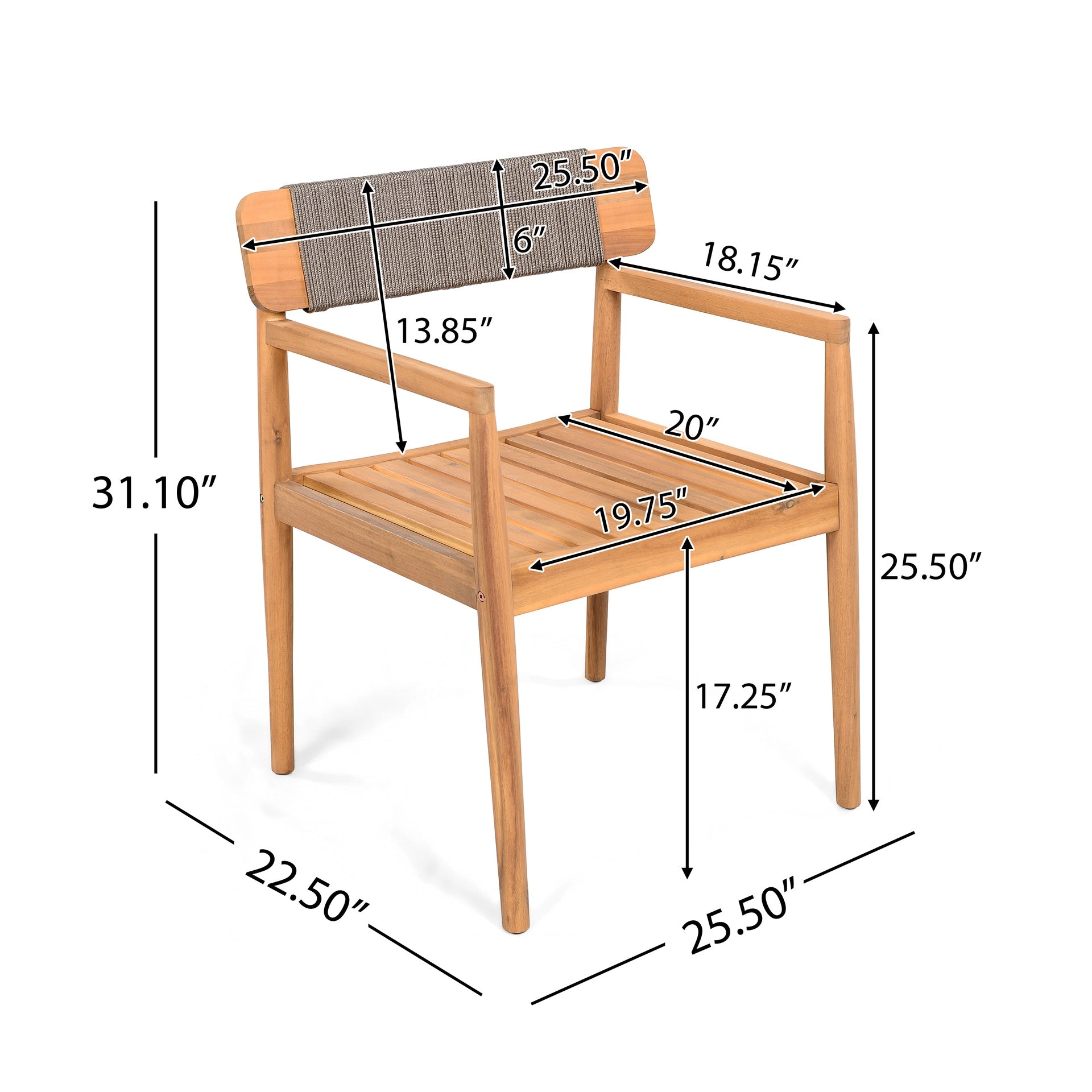 Patio Set Outdoor Acacia Wood Furniture Sets- Braided Dining Chairs Leisure Sets with Patio Dining Table for Garden, Patio & Deck (Teak Look & Grey Rope)
