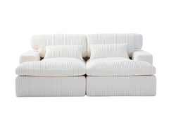 Double Chaise Lounge Chair Indoor,Oversized Upholstered Sleeper Cloud Couch,Deep Seat Luxury Sofa Bed,Sectional Sofa Chaise Love-seat,Corduroy Reading Chair for Living Room,No Assembly Required,White